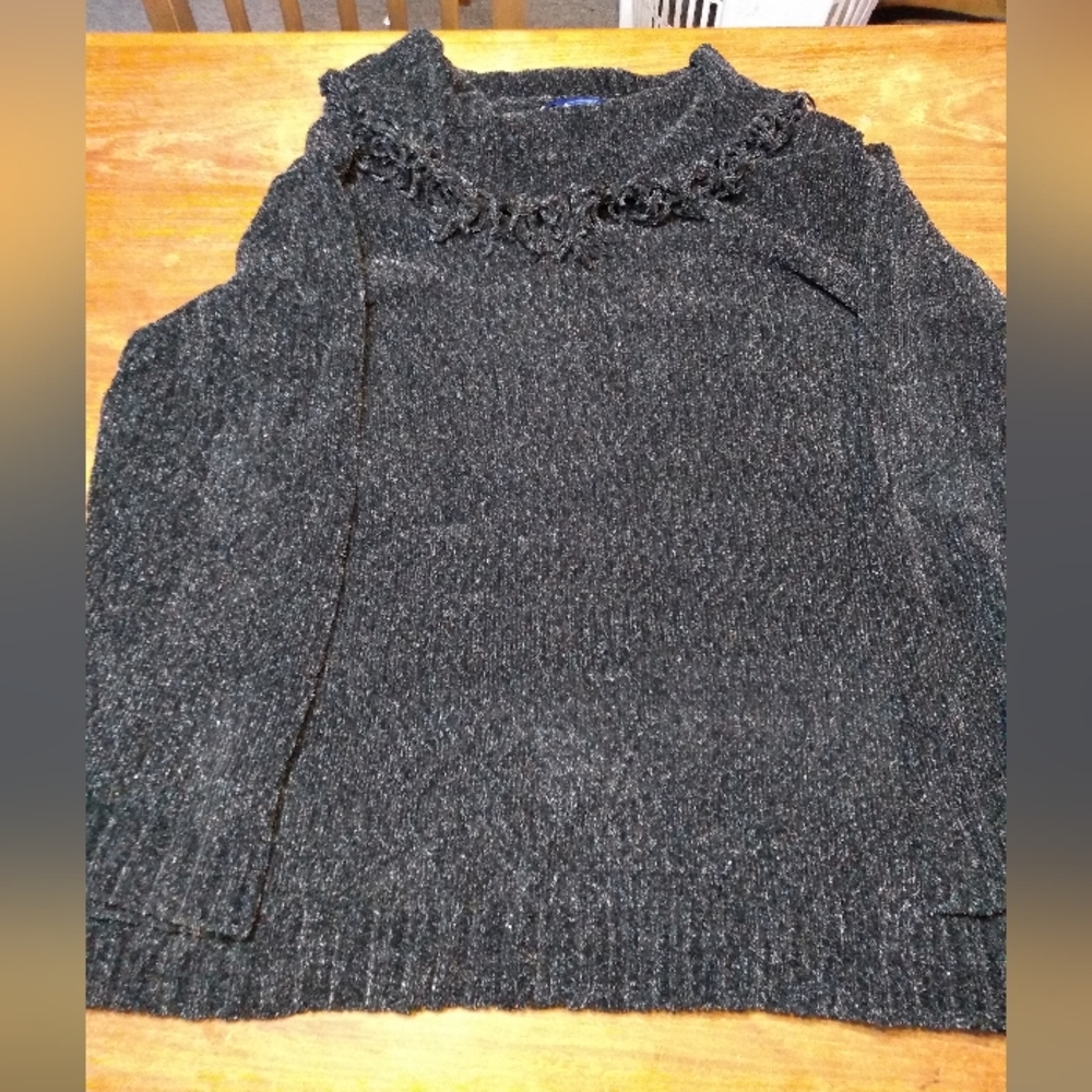 Retro Penningtons Black Cowl Neck Sweater, Size 5X, Y2K, Fringe